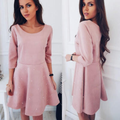 

Sexy Casual Summer Pink Cocktail Party Evening Long Sleeve Short Mini Dress