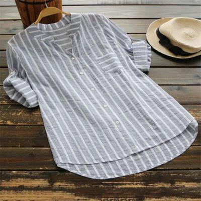 

Women Retro V Neck Long Sleeve Casual Loose Baggy Tunic Tops Blouse Plus Size