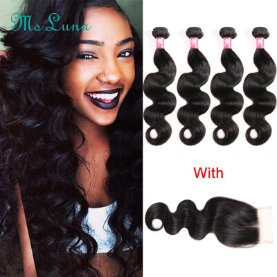 

Ms Luna Products Malaysian Body Wave 4 Bundles With Closure 7A Unprocessed Virgin Hair Weave Websites Human Hair Weave Closure