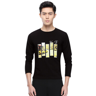 

Red beans Hodo T-shirts men business casual fashion letters hot drilling round neck long sleeve T shirt black 175 / 92A