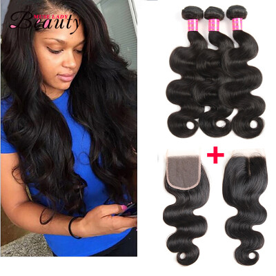 

Muse Lady Beauty Malaysian Human Virgin Hair 3 Bundles Lot Body Wave Hair Extension with 4"x4" Lace Closure