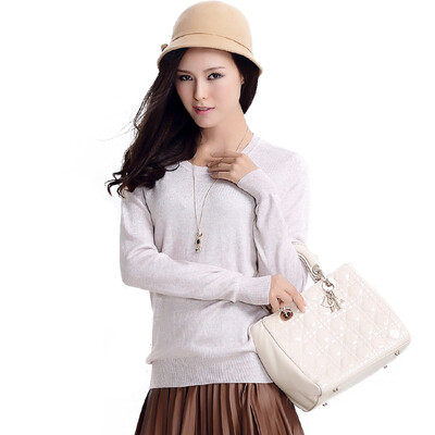 

MAZOE simple multi - color short paragraph round neck collar knitted bottom sweater M3028 beige XL