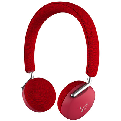 

Libratone bird sound Q Core ear head wearing a wired headset cherry red