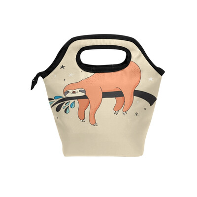 

Insulated Lunch Tote Bag Brown Sloth Travel Picnic Lunch Handbags Portable Zipper Lunch Bag Box