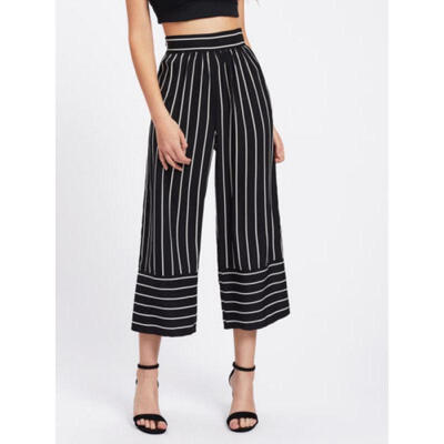 

New Women Fashion High Waist Wide Leg Pants Stripe Bell-bottom Trousers