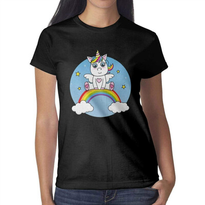 

Unicorn Caught from A Rainbow Womens Black t Shirts Cute Womens Ladies Cotton t Shirt