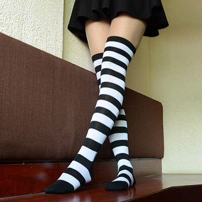 

Hot Womens Over Knee Long Stripe Print Ladies Thigh High Striped Patterned Socks