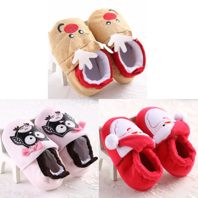 

Cute Santa Claus Owl Elk With Soft Soles Slip-On Baby Pre-walker Cotton Shoes 11CM