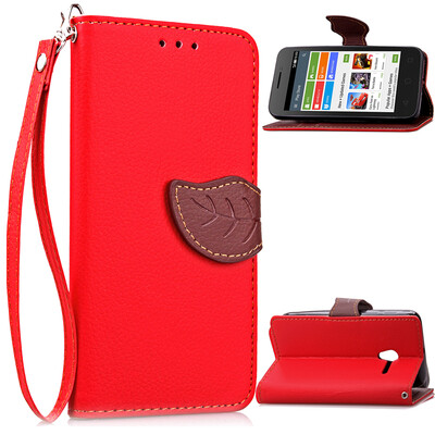 

Red Design PU Leather Flip Cover Wallet Card Holder Case for Alcatel OneTouch Pixi3 50