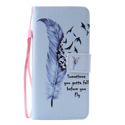 

Blue Feather Design PU Leather Flip Cover Wallet Card Holder Case for SAMSUNG A72016
