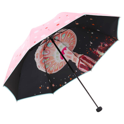 

Heaven umbrella UPF50 hit cloth black rubber double-sided transfer three fold mushroom sunny umbrella sun umbrella pink 30135ELCJ