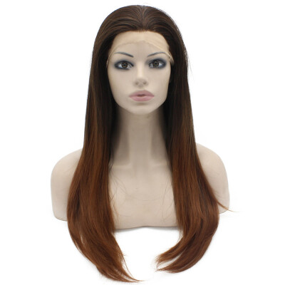 

Iwona Synthetic Hair Lace Front Long Stright Two Tone Ombre Brown Auburn Wig