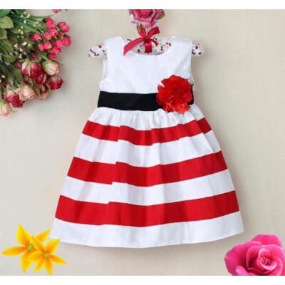 

AU Baby Girls Kids Striped Dress Party Dresses Outfit Clothes Sundress 0-5Year