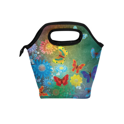 

Insulated Lunch Tote Bag Colorful Butterfly Travel Picnic Lunch Handbags Portable Zipper Lunch Bag Box