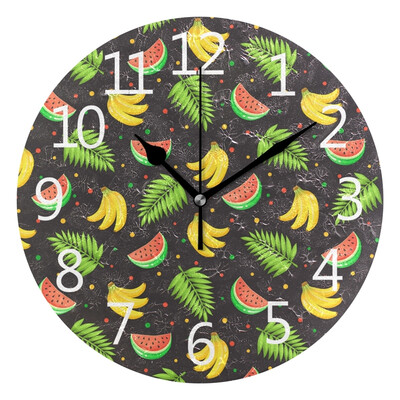 

Wall Clock Tropical Fruits Pattern Round Wall Clock Arabic Numerals Design