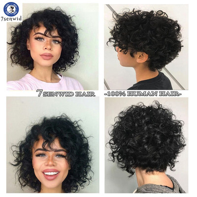 

Short Curly Bob Wave Brazilian Virgin human hair Wigs Lace Front Wigs Gluelessfull lace wigsNatural Color for Black Women