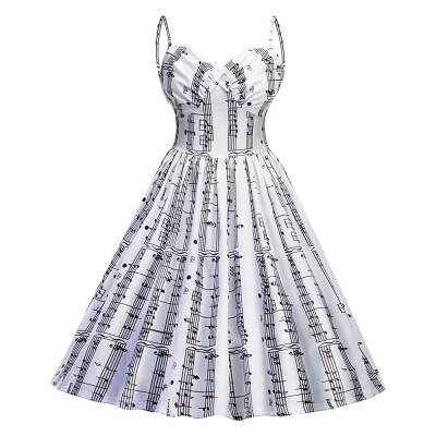 

Vintage Music Note Print Backless Pinup Dress