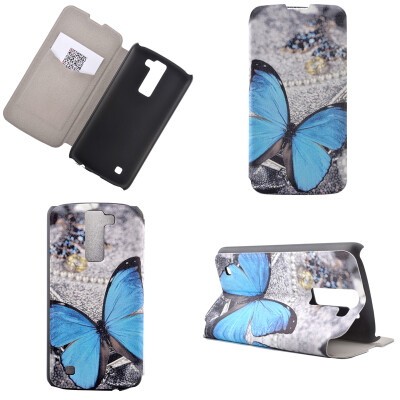 

Blue Butterfly Design Кожа PU откидной крышки Кошелек для карты памяти Чехол для LG K8