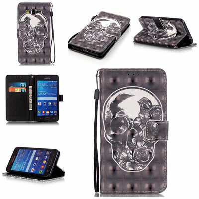 

Skull Design PU Leather Flip Cover Wallet Card Holder Case for SAMSUNG G530