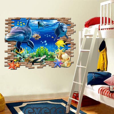 

3D Blue Dolphin Ocean World Colorful Wall Sticker Decal Kids Mural Nursery Decor