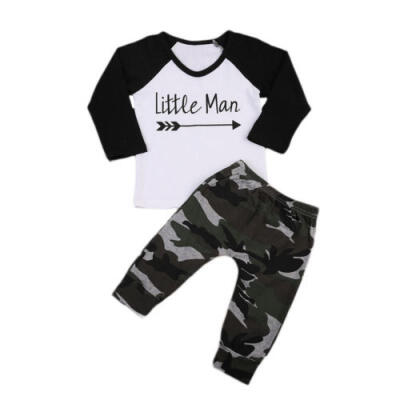 

Toddler Kids Baby Boys Camouflage Outfits MAN Tshirt Tops Pants clothes set UK