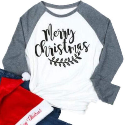 

Merry Christmas T-Shirt Womens Long Sleeve Tees Tops Xmas Holidays Wear Blouse