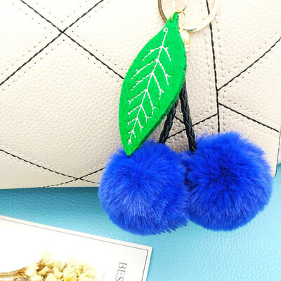 

Free Shipping Cherry Pompon Prunus Phone Case Straps Cherries Hair Balls Keychain Key Chains Poms Cars Pendant Bags Plush Toy