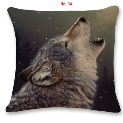 

45cm45cm Animal wolf pattern linen cotton pillow case sofa cushion cover animal design square decorative pillow cover