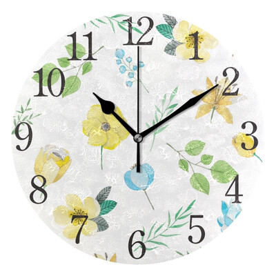 

Wall Clock Arabic Numerals Design Beautiful Flowers And Leaf Round