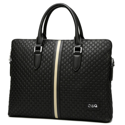 

GSQ Gu Siqi new men's bag leather leather hit the whole color weaving embossed wear leather business men's handbag briefcase 728 black