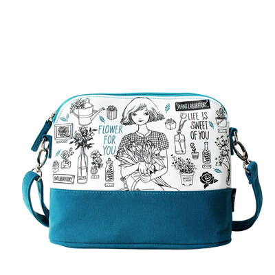 

Flower princess flower for you printing art messenger fresh shoulder canvas shell bag 1603X003 blue&green