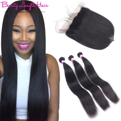 

Ear To Ear 13x4 Lace Frontal Closure With Bundles 3 Bundles Malaysian Straight Hair With Frontal Human Hair Weave