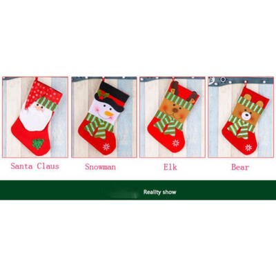 

Cute Christmas Big Stocking Socks Gift Snowman Elk Santa Xmas Tree Ornament Deco