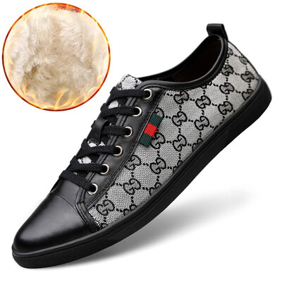 

Mens Genuine Leather Casual Shoes 2018 Fashion Plaid Polka Dot Flats Mens Sneakers Shoes Mens British Wind Dress Shoes