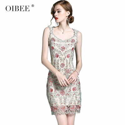 

OIBEE2018 Summer Skirt Sleeveless Lace Skirt Fashion Embroidered Slim Dress