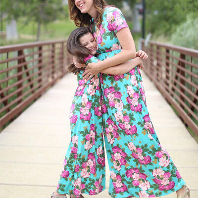 

NEW Floral Plus Size Mother&Daughter Matching Floral Women Long Maxi Dresses