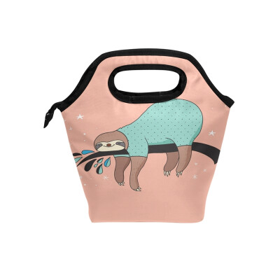 

Insulated Lunch Tote Bag Blue Sloth Travel Picnic Lunch Handbags Portable Zipper Lunch Bag Box