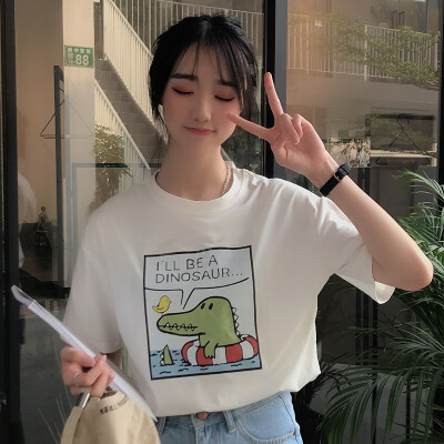 

JOY OF JOY Jingdong Womens 2019 New Short Sleeve T-Shirt Womens Summer Korean Deer Print T-shirt Top Women JWTD191748 White L