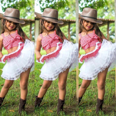 

Lace Kids Baby Girls Plaid Cotton Crop Tops Skirt Dress Outfits Clothes Sundress