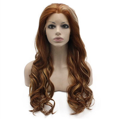 

Iwona Synthetic Hair Lace Front Long Wavy Blonde Highlight Auburn Wig