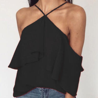 

UK Summer Women Casual Off Shoulder Tank Top Vest Blouse Crop Tops Shirt