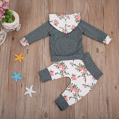 

Floral Newborn Baby Boy Girl Hooded Tops Long Pants Leggings Clothes Outfit Set