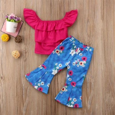 

Summer Kids Toddler Baby Girl Floral T-shirt TopsFlare Pants Outfit Clothes Set