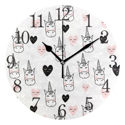 

Wall Clock Cute Unicorn Round Wall Clock Arabic Numerals Design