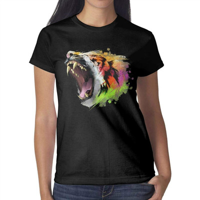 

Tiger Blue Painting Womens Black t Shirts Fashion Womens Ladies Cotton t Shirt