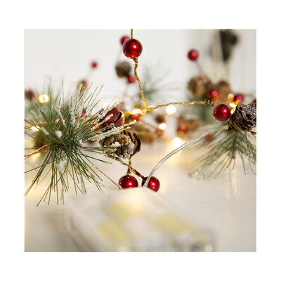 

UpperX Red berry Christmas Garland Lights LED Copper Fairy lights Pinecone string lights for Xmas Holiday Tree&Home Decoration