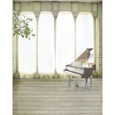 

White Piano Room Photo Backdrop 57FT Vinyl Fabric Cloth Digital Printing Photo Background s-2329