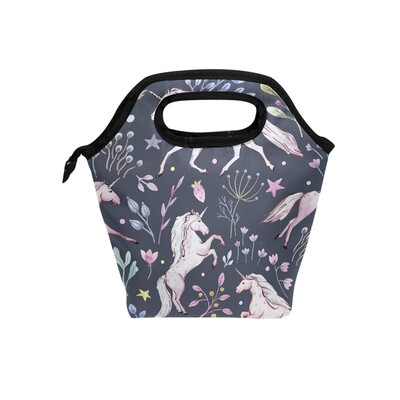 

Lunch Bag Tote Bag Floral White Uniorn Travel Picnic Organizer Lunch Holder Handbags Lunch Bag Box for Office