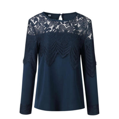 

Womens Lace Loose Shirt Long Sleeve Patchwork Pullover Blouse Ladies Casual Tops