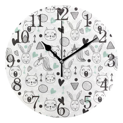 

Wall Clock Cat And Unicorn Round Wall Clock Arabic Numerals Design